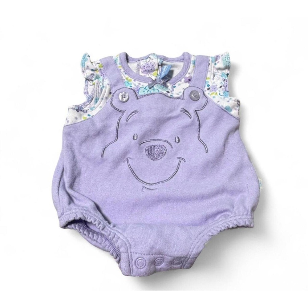 Y2K Disney Baby Winnie the Pooh Purple Bubble Romper Floral Girls 0/3 Months